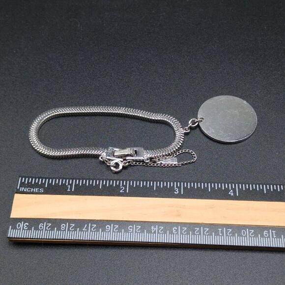 Vintage Monet Mid-Century Snake Chain Bracelet, Engravable Disk, 7 Inches - Picture 11 of 13